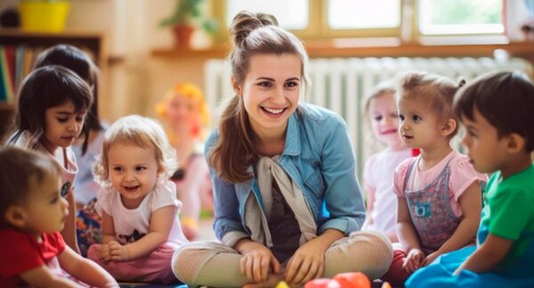 Guarderías - Maestra de escuelas infantiles y guarderías privadas educando mientras realiza el cuidado de niños en una de las mejores guarderías de Valencia