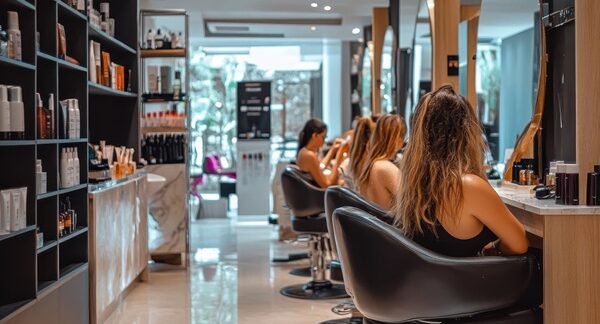 Salones de belleza - Interior de una peluquería barata donde mujeres se realizan tratamientos de estética y peinados de peluquerías en uno de los mejores salones de belleza de Valencia